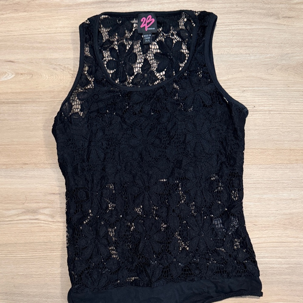 2B Bebe Black Floral Lace Tank